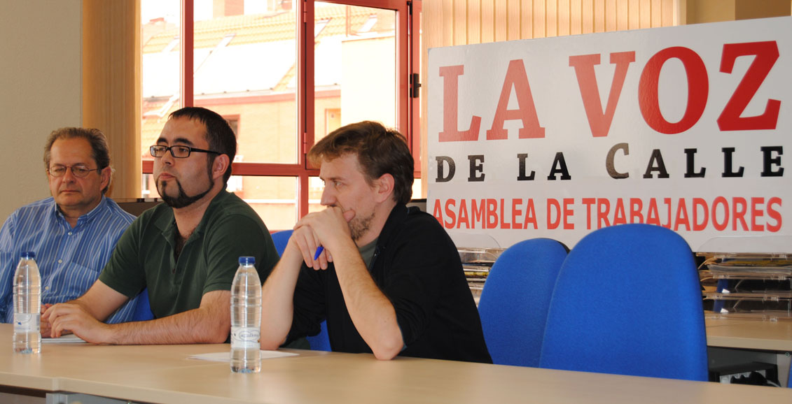 Victor Claudín, Raúl García y David Rojo, portavoces de la asamblea de trabajadores. Foto: APM