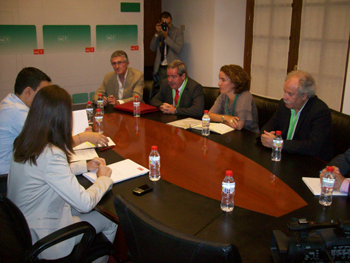 Reunión de la FAAP con el grupo socialista. De izqd. a drcha, Rafael Rodríguez (APS), Andrés García (presidentede la FAAP), María José Gómez (secretaria de la FAAP) y Manuel Fernández (APC).