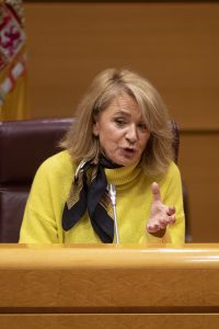 Elena Sánchez, durante su comparecencia ante la Comisión Mixta de Control. Foto: Efe / J.P.Gandul (enviada por RTVE)