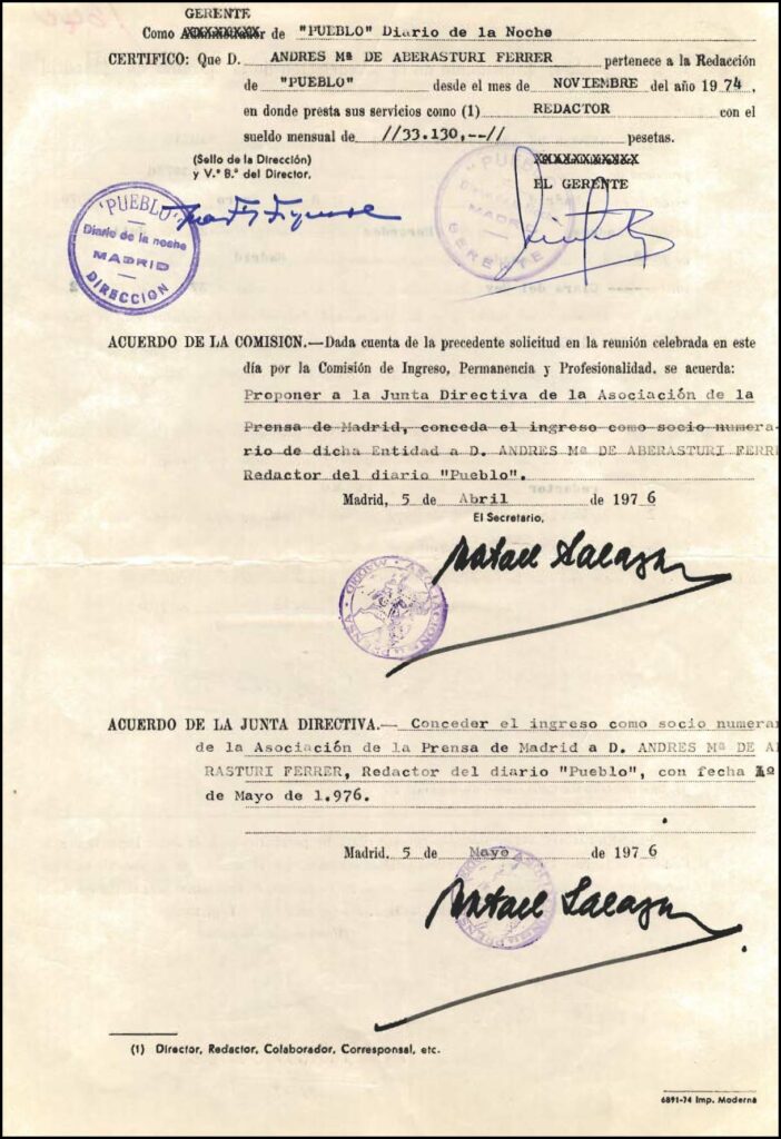 Expediente de la Asociación del año 1976. Fuente: Archivo APM.