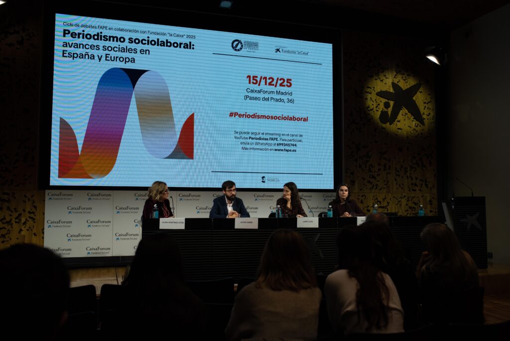 Mesa de debate con Laura Martínez Otón, Javier Jorrín, Laura Olías y Noelia Casado. Foto: Elena Hidalgo / FAPE